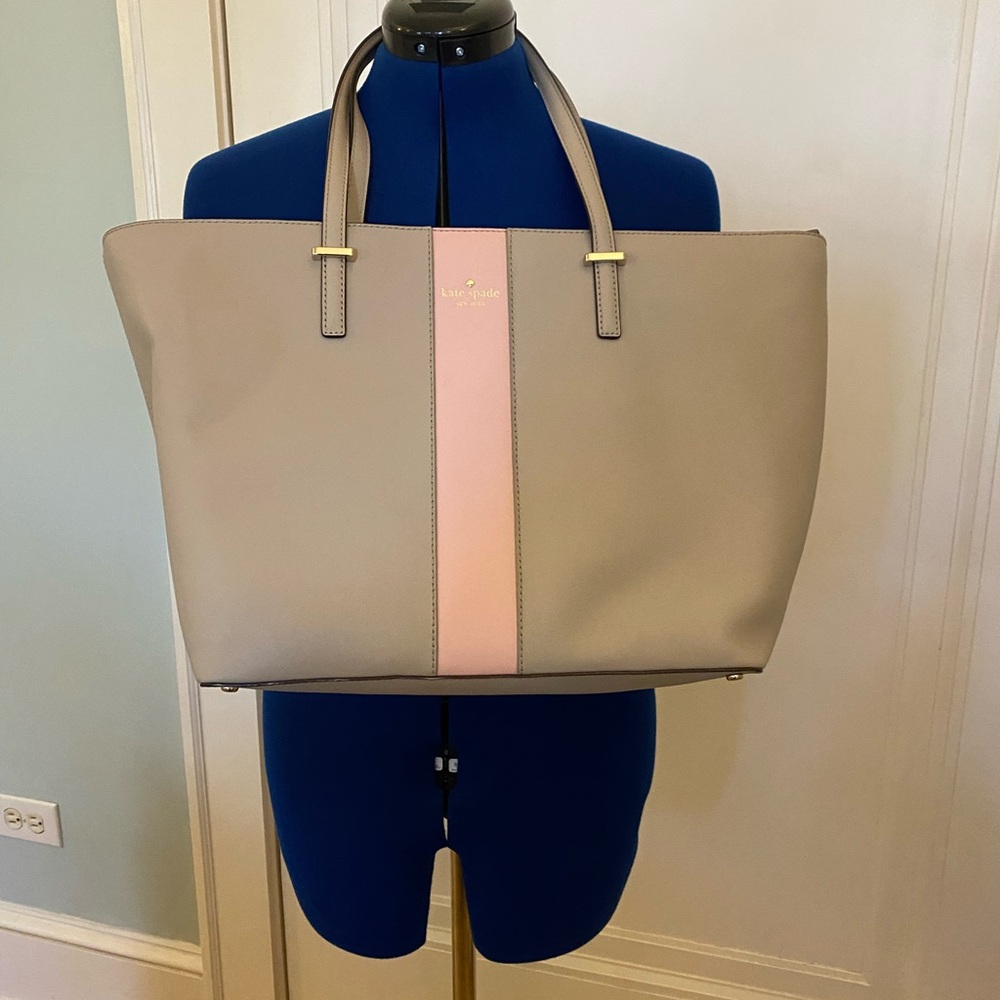 Kate spade cedar harmony medium tote. Uec . Taupe with a pink stripe